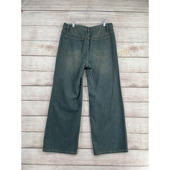 Cider Sand Washed Wide Leg Denim Jeans Women's Size XL Blue Sand Washed NEW - Picture 2 of 15